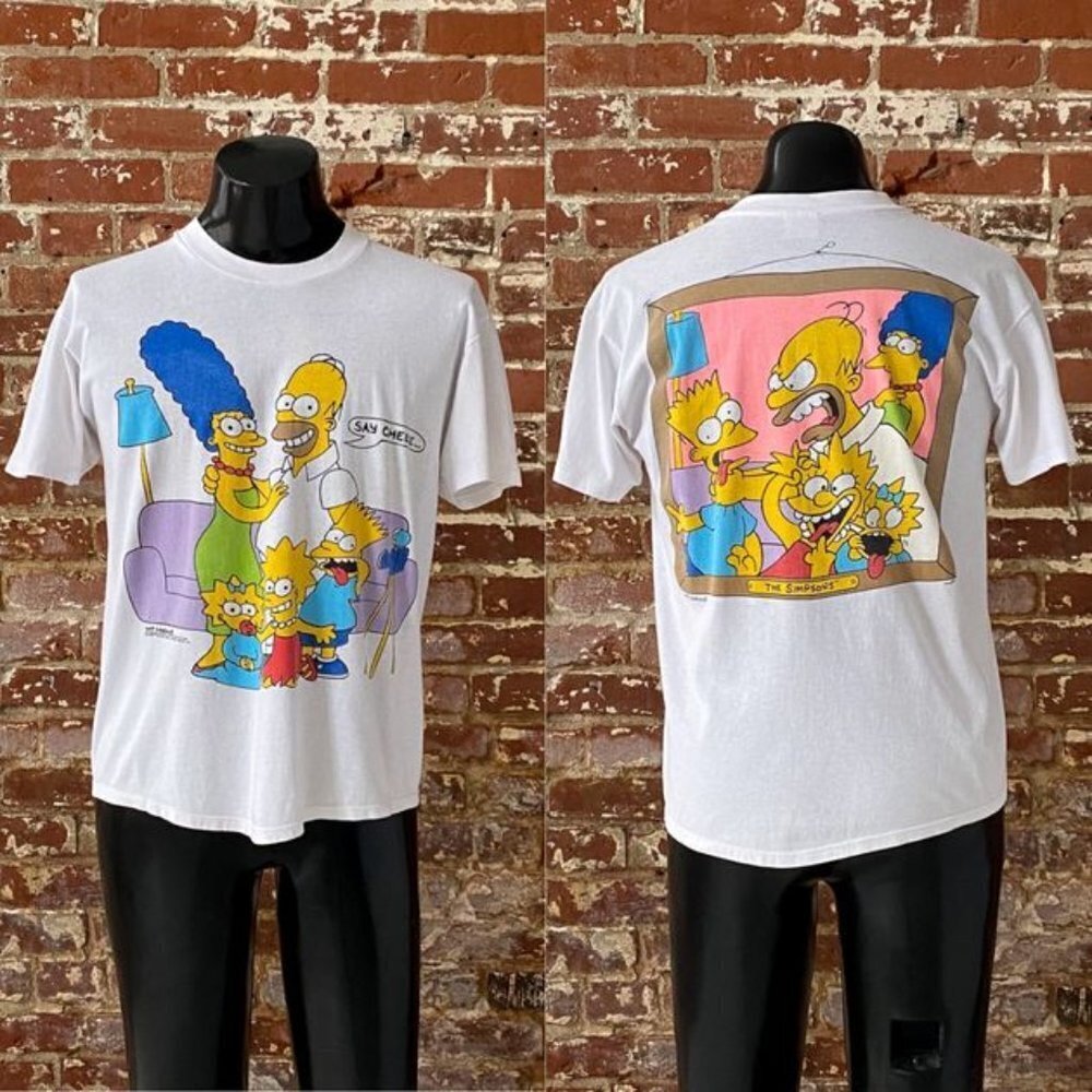 The Simpsons Say Cheese Family Portrait Tshirt 2 Sided Matt Groening Tee